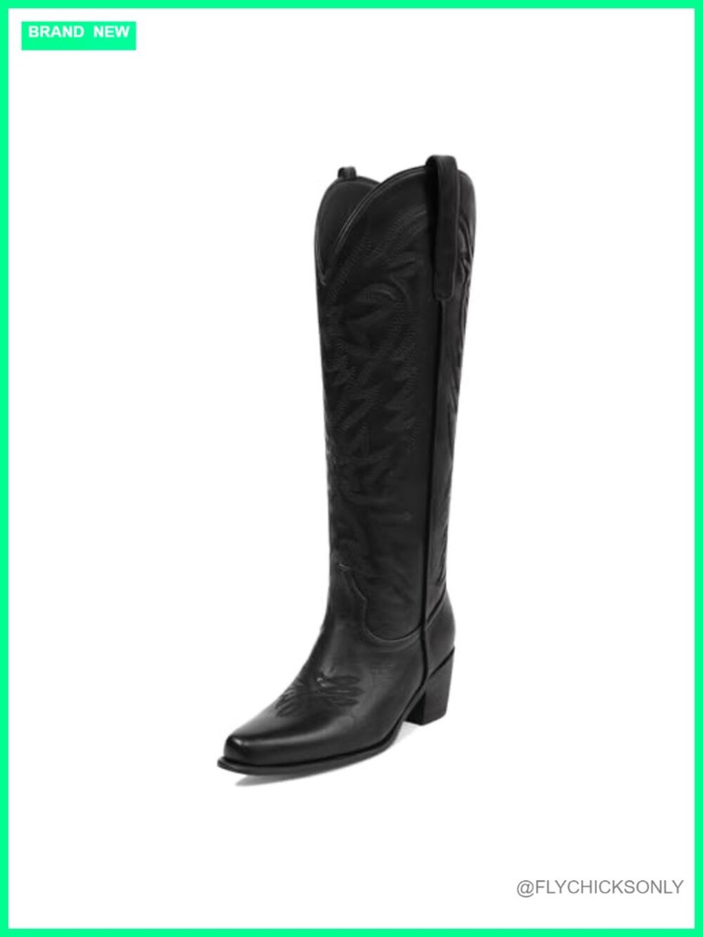 Women's Cowgirl Knee High Boots Embroidered Pointed Toe Block Heel